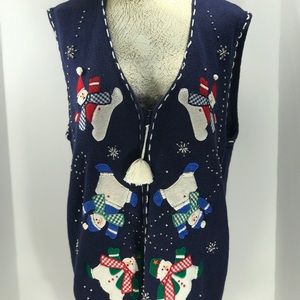Christmas Ugly Sweater Vest Blue Holliday Snowman by Bobby brook